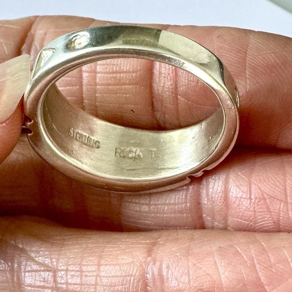 Mens Navajo‎ Wedding Band 10.5 Ring Turquoise 9mm Inlay Signed Tolino Native